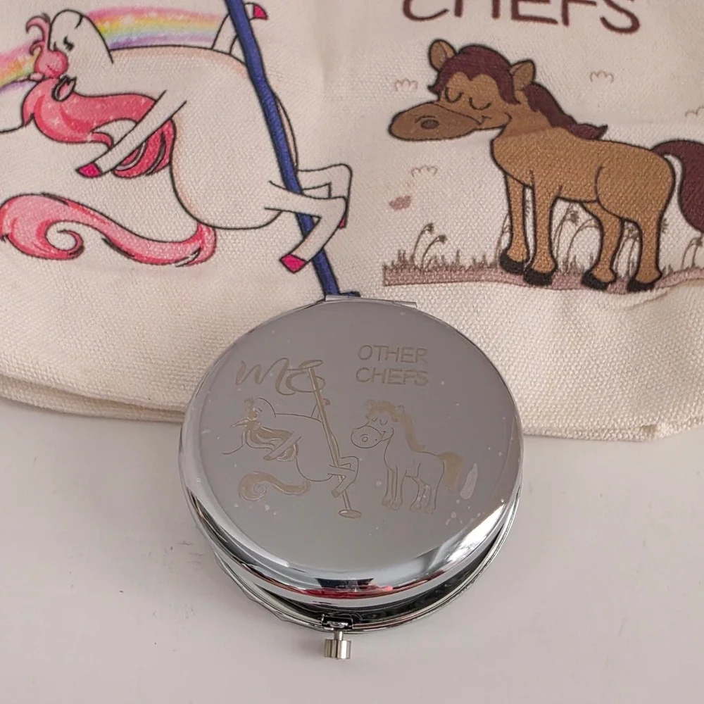 Funny Chef Gift Set Unicorn vs Other Chefs Canvas Pouch and Compact Mirror
